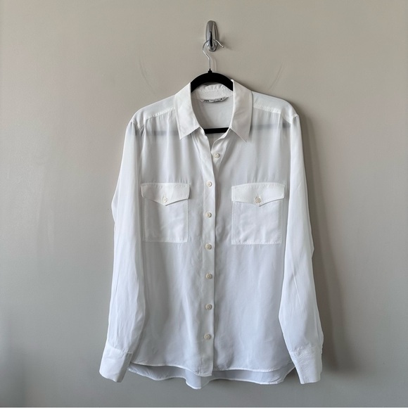 ZARA-CLASSIC White Semi Sheer Button Down (Size:Large) - Picture 4 of 9